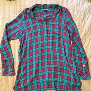 Kavu Plaid Tunic Top in Teal and Magenta